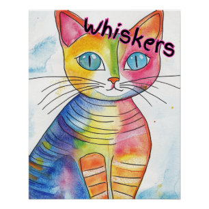 Póster Ilustração de Aquarela Suave de um Gato - Suspiros