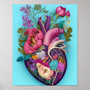 Poster Ilustração de Arte Cardíaca da Anatomia Floral
