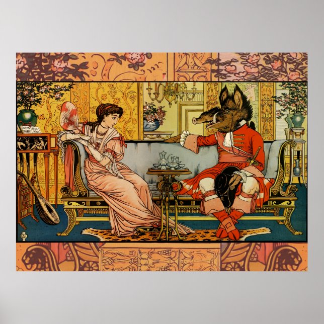 Poster Ilustração de Arte Clássica da Bela e a Fera (Frente)