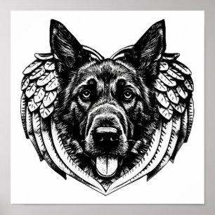 Poster Ilustração de arte da cabeça do german shepherd An