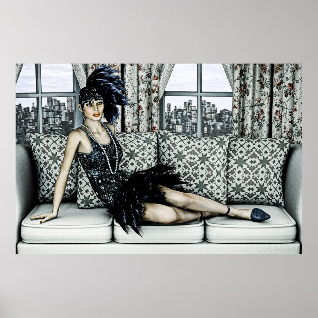 Poster Ilustração de Arte da Moda Flapper dos Anos 20 (Frente)