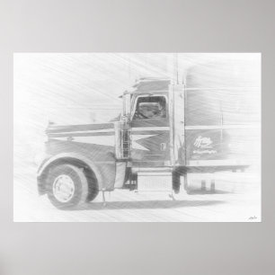 Póster Ilustração de Arte de Caminhão de Frete e Driver