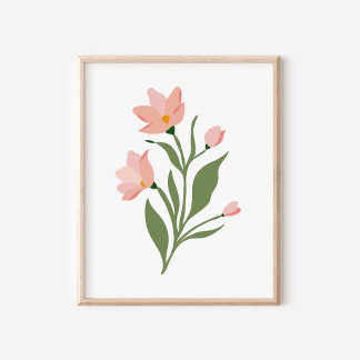 Poster Ilustração de Arte de Flores Silvestres Rosa Moder