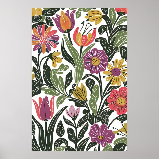 Poster Ilustração de Arte de Linha Floral Moderna Escandi (Frente)