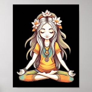 Poster Ilustração de Arte de Menina Hippie Groovy na Posi