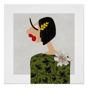 Póster Ilustração de Arte de Moda Glam da Menina das Flor