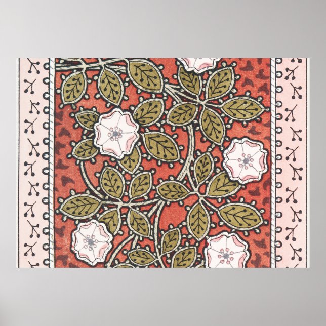 Poster Ilustração de Arte de Rosa Selvagem Flor Vintage (Frente)