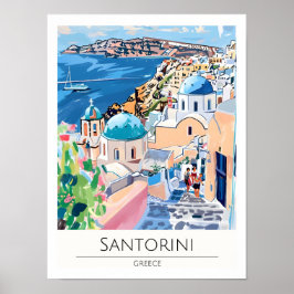 Poster Ilustração de Arte de Santorini Grécia Viagem