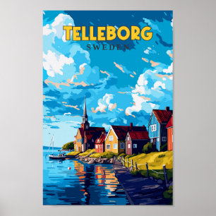 Poster Ilustração de arte de Viagem de Suecia de tellebor