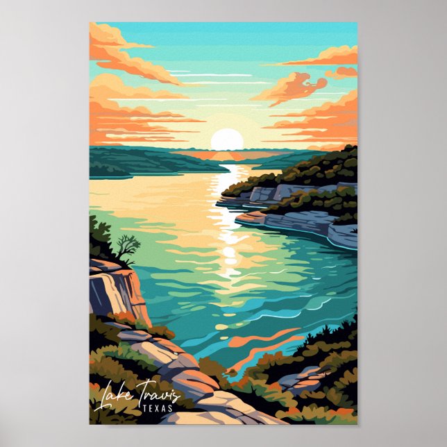 Poster Ilustração de arte de Viagem do Lago Travis Texas (Frente)