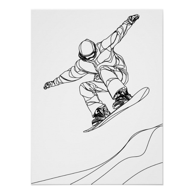 Póster ilustração de arte linear de um snowboarder (Frente)