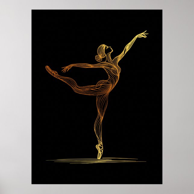 Poster Ilustração de arte linear de uma dançarina de ball (Frente)