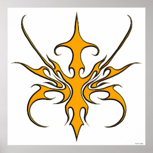 Poster Ilustração de Arte Linear Tribal Laranja Feroz