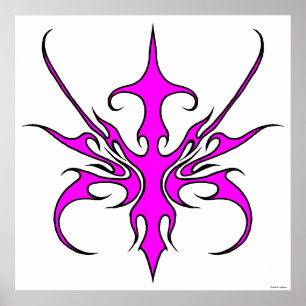 Poster Ilustração de Arte Linear Tribal Rosa e Preta Fero