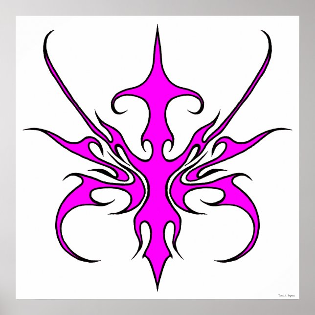Poster Ilustração de Arte Linear Tribal Rosa e Preta Fero (Frente)