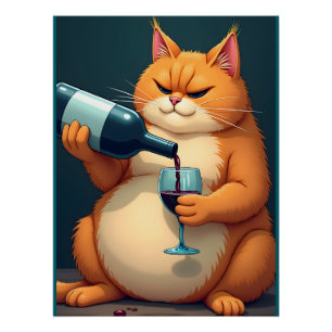 Póster Ilustração de Arte Moderna do Gato Bêbado de Luxo