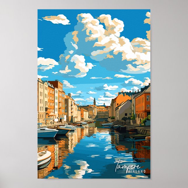 Poster Ilustração de arte Viagem de Tampere, na Finlândia (Frente)