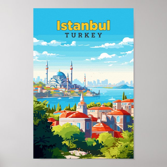 Poster Ilustração de arte Viagem em Istambul na Turquia (Frente)