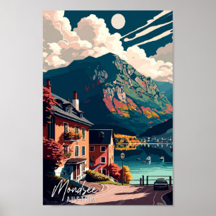 Poster Ilustração de arte viagens vintage da Áustria Mond