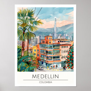 Poster Ilustração de Arte Vintage de Viagem Medellín Colô