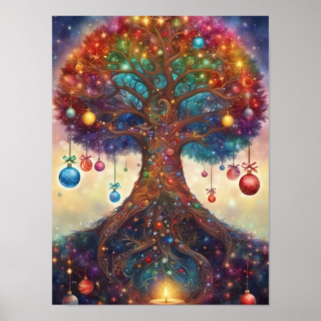 Poster Ilustração de Árvore de Natal Arco-íris (Frente)