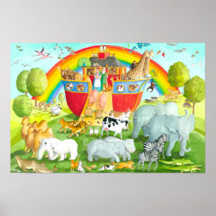 Poster Ilustração de Aterrissagem Feliz com Arca de Noah