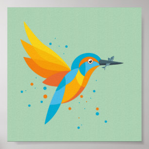 Poster Ilustração de aves - Kingfisher