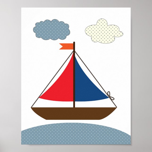 Poster Ilustração de barco de berçário para quartos com t (Frente)