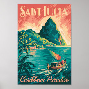 Poster Ilustração de Barco em Santa Lúcia Arte de Viagem