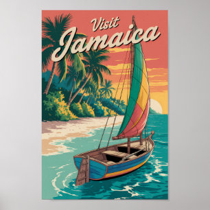 Poster Ilustração de Barco Jamaicano Arte de Viagem Vinta