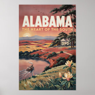 Poster Ilustração de barco no rio Alabama Arte de viagem