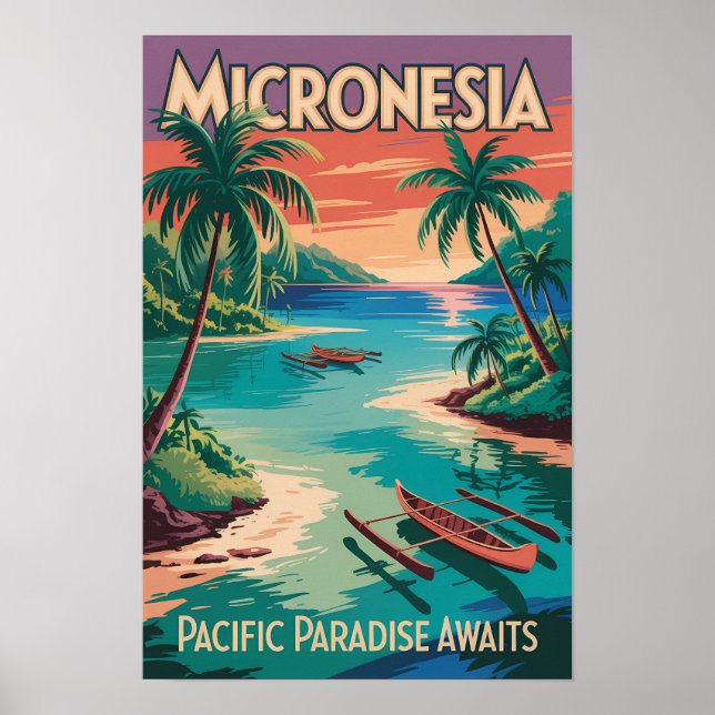 Poster Ilustração de Barcos da Micronésia Arte de Viagem  (Frente)