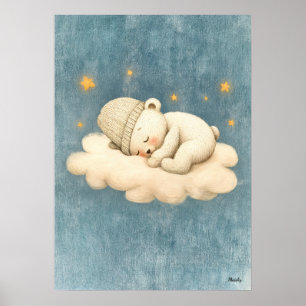 Poster Ilustração de Bebê Berço Nuvem Nursery
