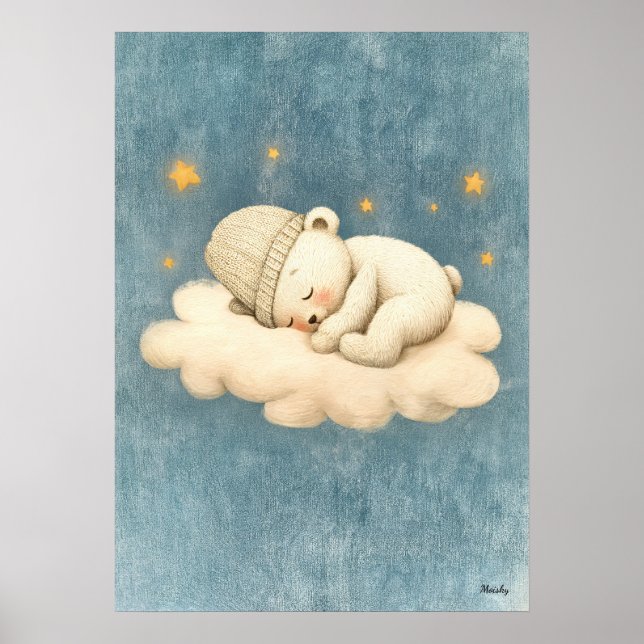 Poster Ilustração de Bebê Berço Nuvem Nursery (Frente)