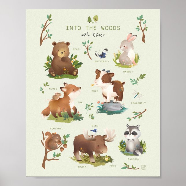Poster Ilustração de Berçário de Animais da Floresta (Frente)