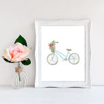 Poster Ilustração de Bicicleta Floral de Aquarela<br><div class="desc">Girly Watercolor Floral Bike Bicycle Illustration Impressão Poster Wall Art Wall Decor</div>
