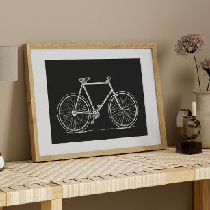 Poster Ilustração de Bicicleta Vintage em Preto e Branco