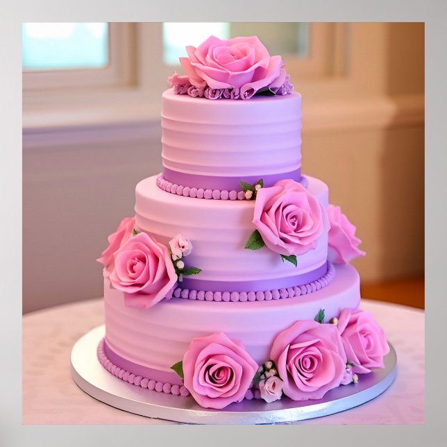 Poster Ilustração de Bolo de Casamento Luxuoso – Floral E (Frente)