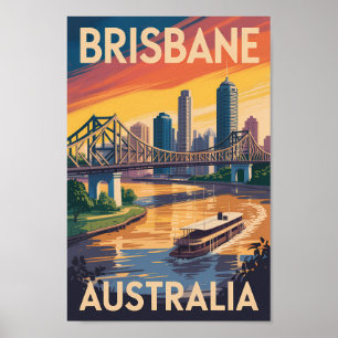 Poster Ilustração de Brisbane Austrália Viagem Arte Vinta