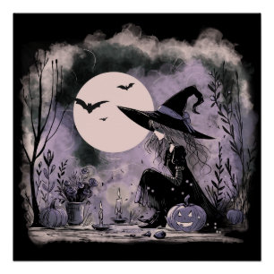 Póster Ilustração de Bruxa de Halloween