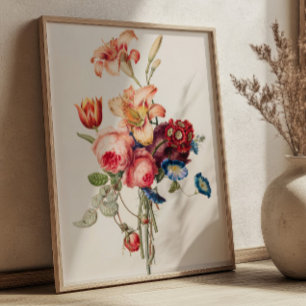 Poster Ilustração de Buquê de Flores Botânicas Vintage