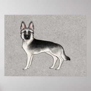 Poster Ilustração de cachorro alemão Sable Prata Fofo