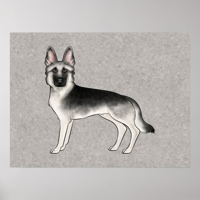 Poster Ilustração de cachorro alemão Sable Prata Fofo (Frente)