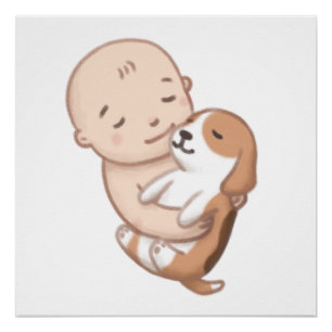 Póster Ilustração de Cachorro e Bebê