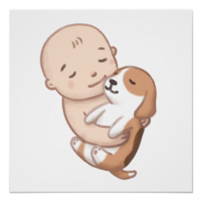 Póster Ilustração de Cachorro e Bebê (Frente)