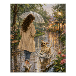 Póster Ilustração de Cachorro em Aquarela Aconchegante