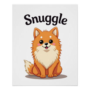 Póster Ilustração de cachorro fofo pomerânia Snuggle Vint