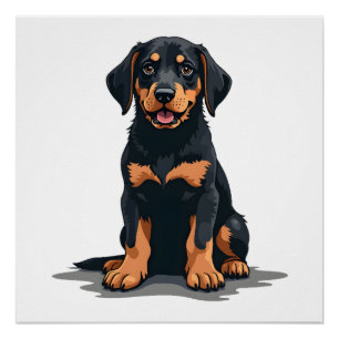 Póster Ilustração de Cachorro Preto e Marrom Vista Poster