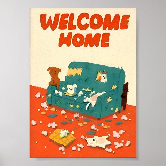 Poster Ilustração de Cães Travessos (Frente)