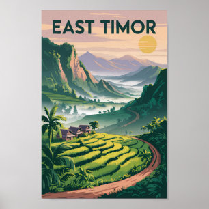 Poster Ilustração de Campos do Timor-Leste Viagem Arte Vi